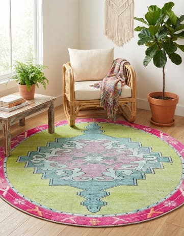 Green Washable Timeless Round Rug