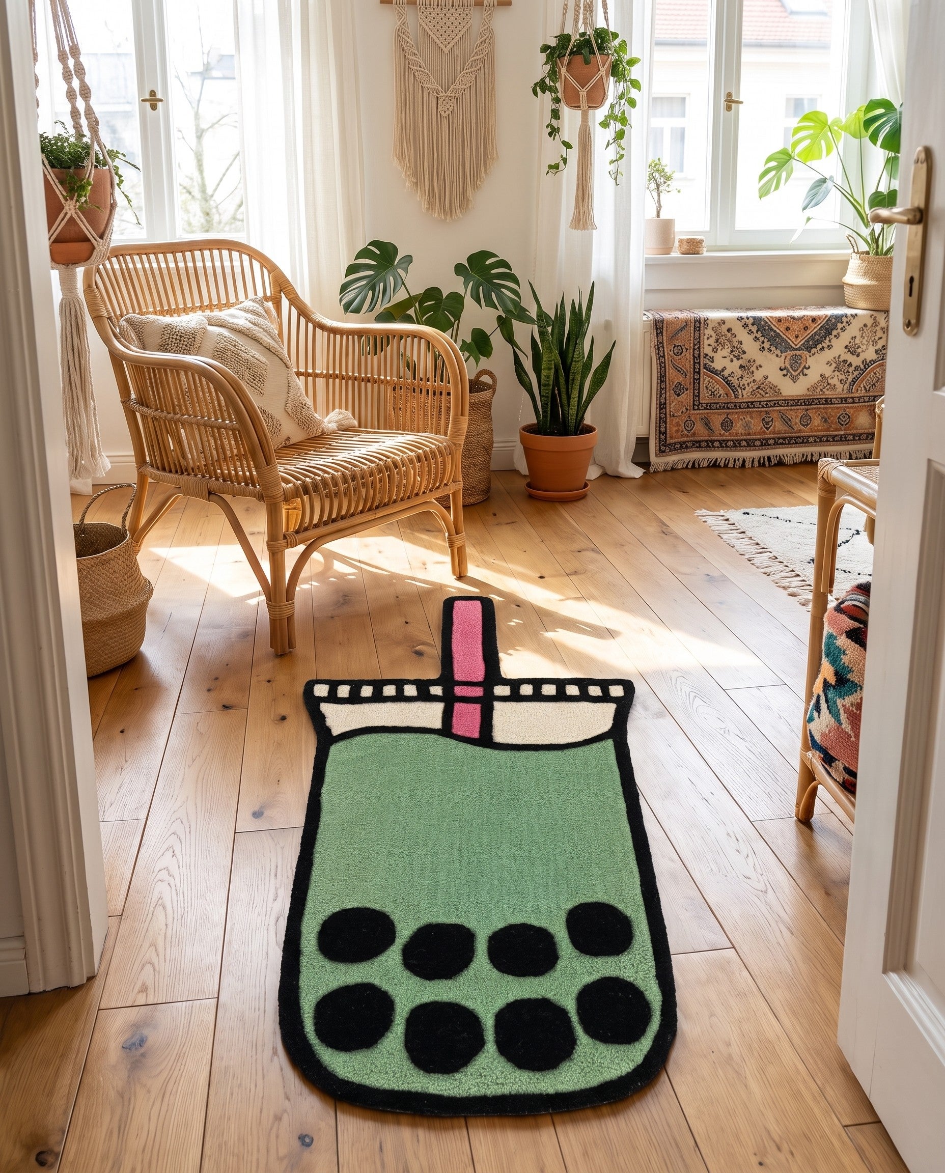 1' 7 x 3' 1 Happy Rugs Boba Tea Wool Freeform Mat