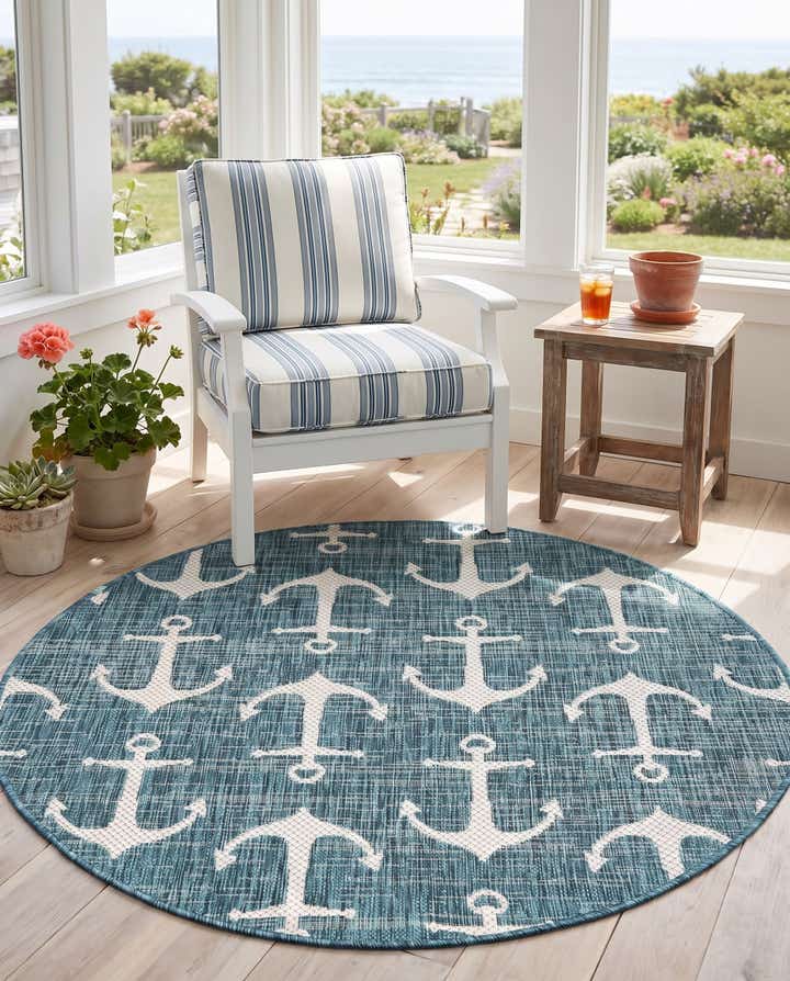 4' x 4' Easy-Clean Coastal Indoor / Outdoor Round Rug