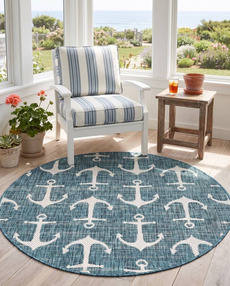 Detail image of 4' x 4' Easy-Clean Coastal Indoor / Outdoor Round Rug