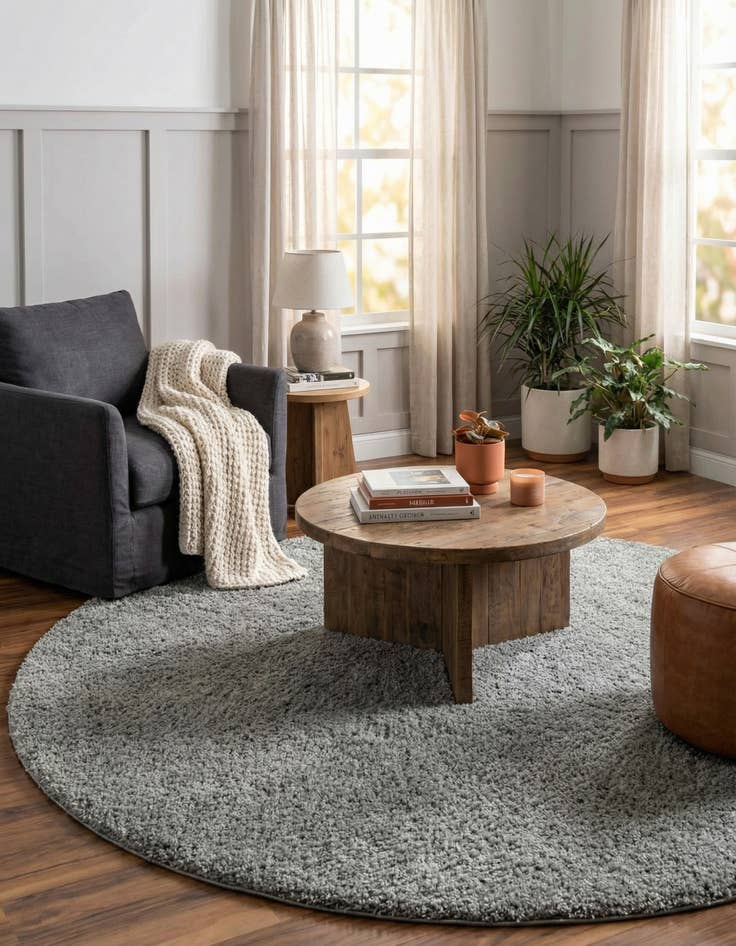 Detail image of  8' x 8' Soft Solid Shag Round Rug