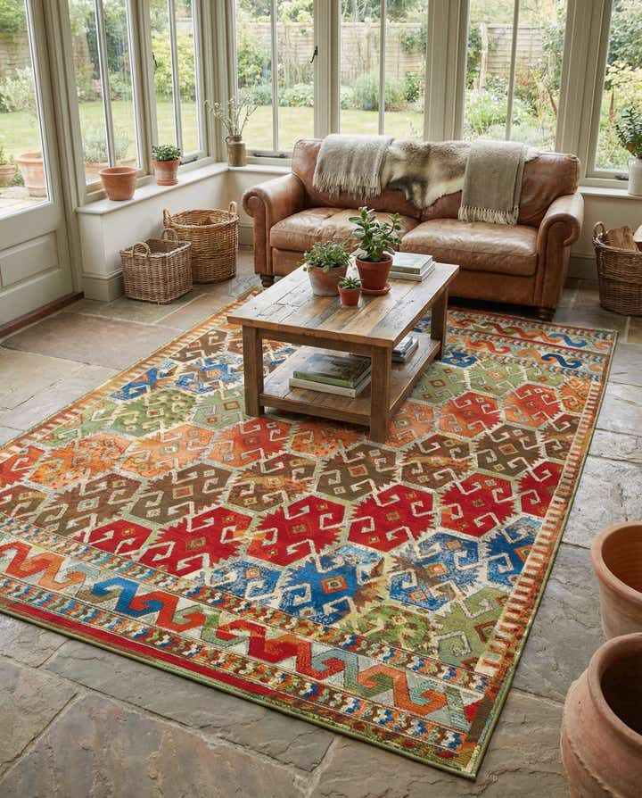 7' 10 x 10' Easy-Clean Southwestern Indoor / Outdoor Rug