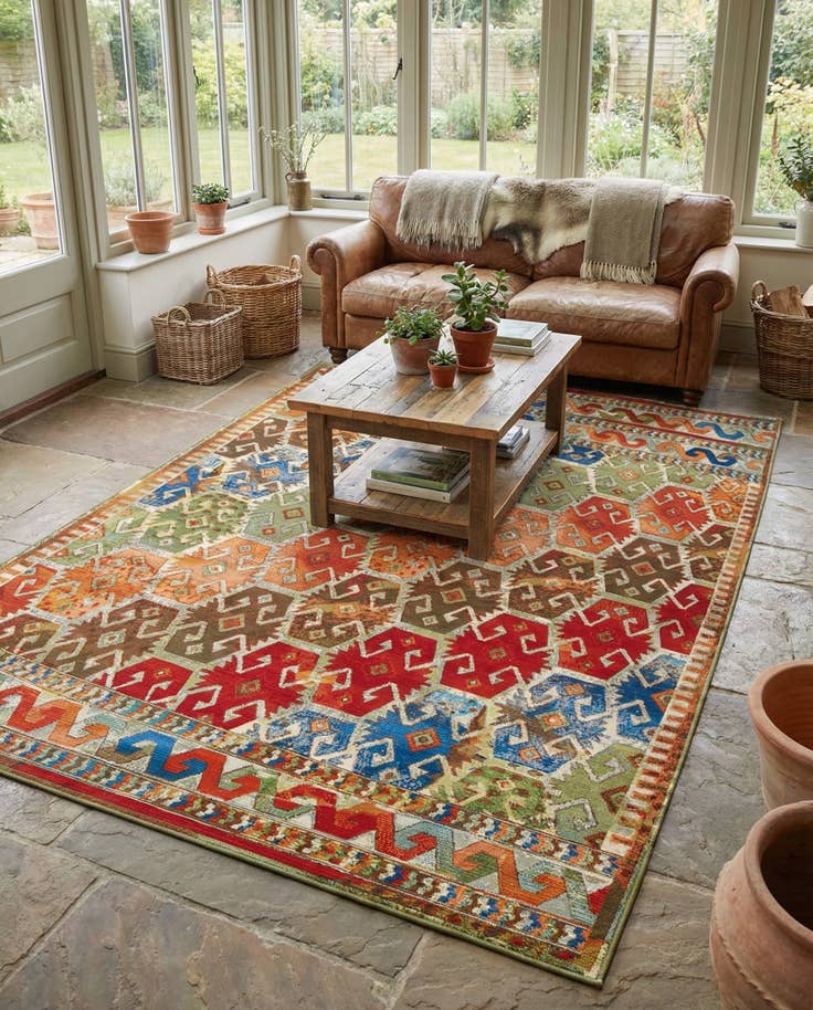 Detail image of 7' 10 x 10' Easy-Clean Southwestern Indoor / Outdoor Rug