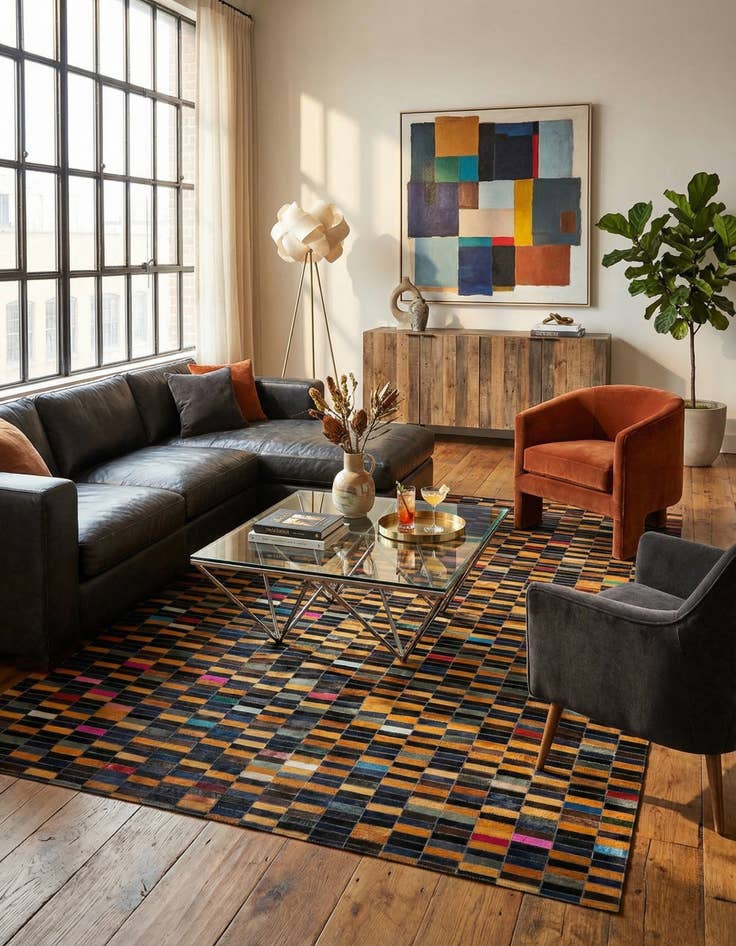 Detail image of  5' 1 x 8' Cowhide - Patchwork Rug