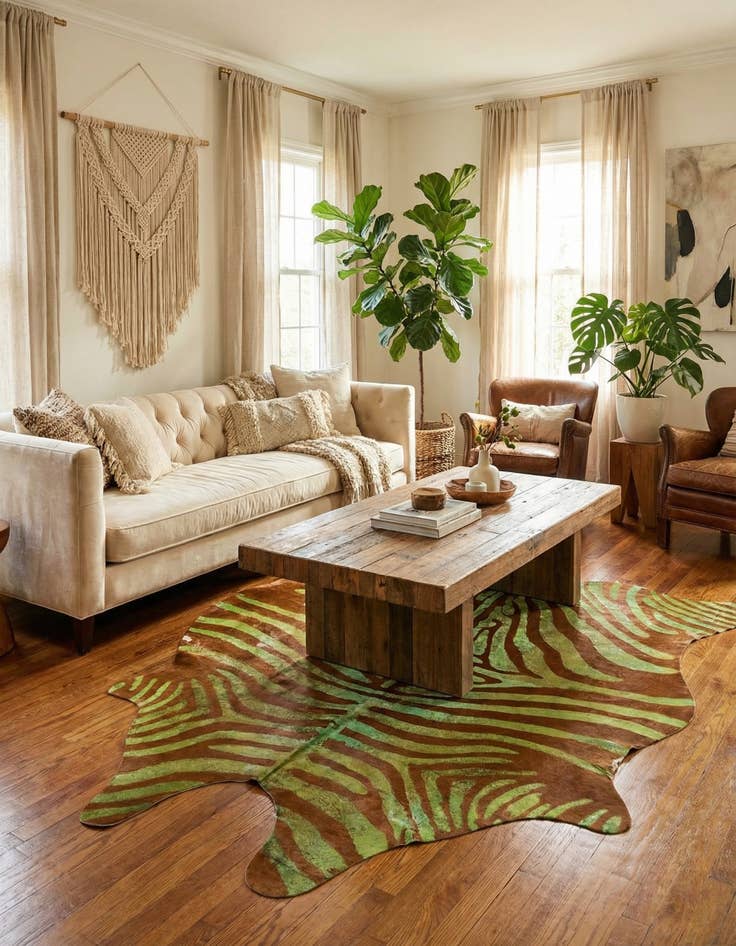 Detail image of 6' 6 x 7' 3 Cowhide Leather Freeform Rug