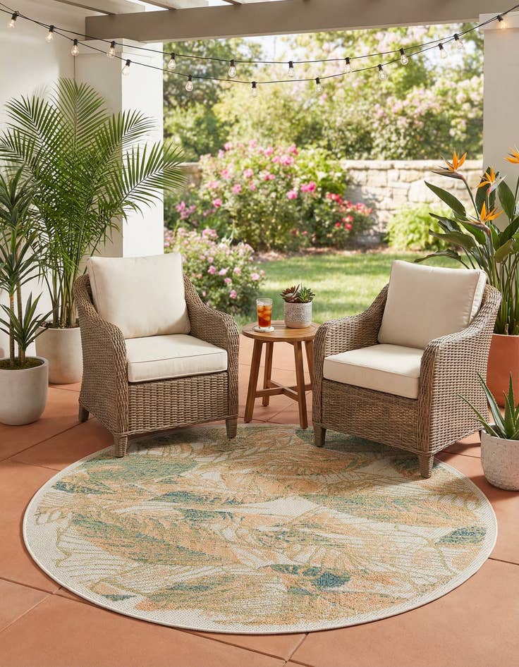 Detail image of 5' 3 x 5' 3  Washable Baja Indoor / Outdoor Round Rug