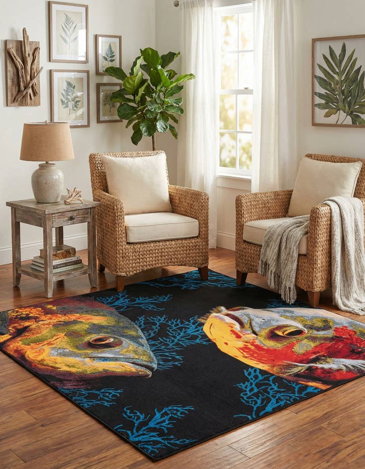 Detail image of  7' 10 x 7' 10  Washable Coastal Indoor / Outdoor Square Rug