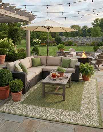 9' x 12' Easy-Clean Border Indoor / Outdoor Rug
