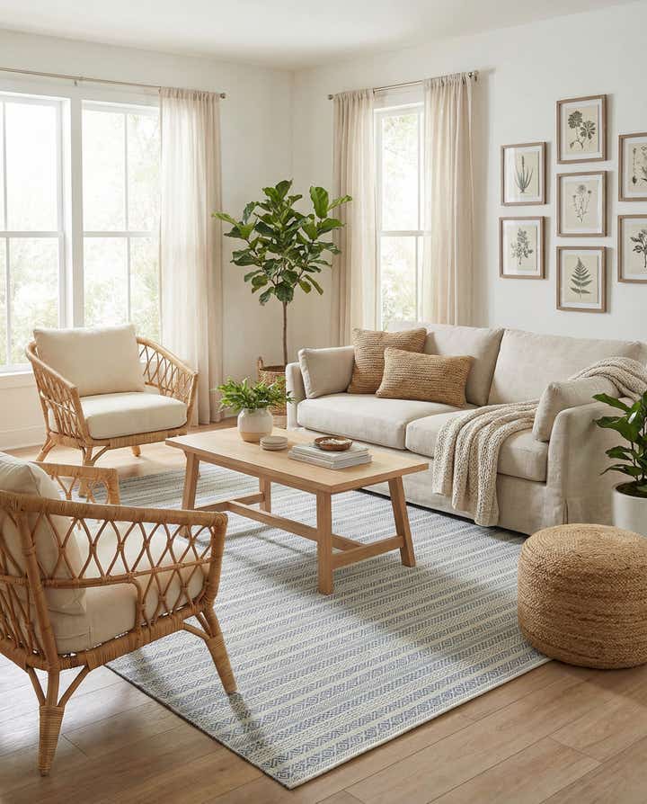 7' x 10' Easy-Clean Striped Indoor / Outdoor Rug