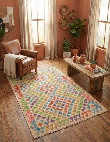 3' 7 x 6' 3 Hand Woven Kilim Maymana Wool Rug