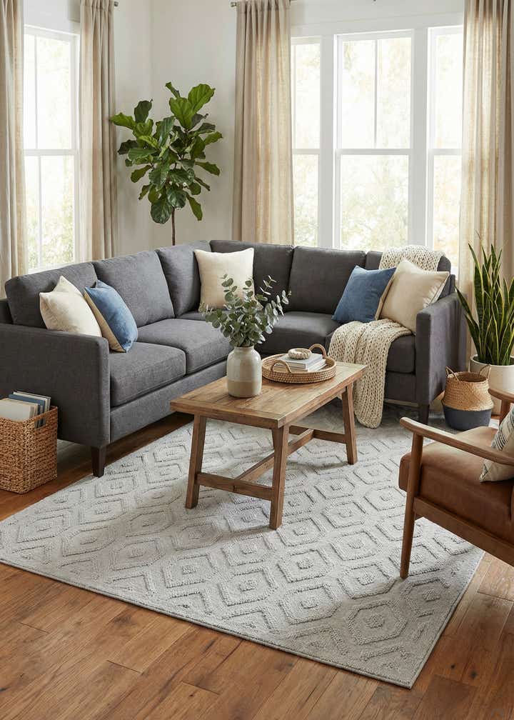 6' x 9' Easy-Clean Trellis Textured Indoor / Outdoor Rug