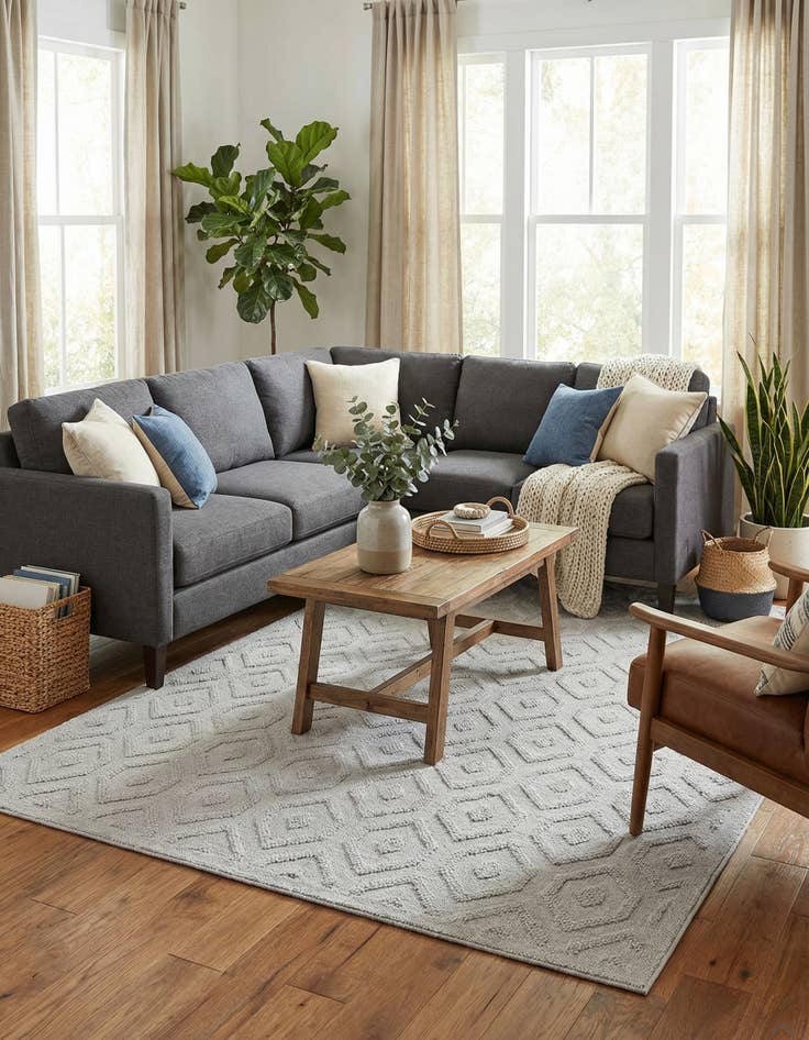 Detail image of 6' x 9' Easy-Clean Trellis Textured Indoor / Outdoor Rug