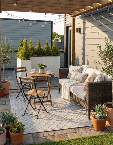 Grey Easy-Clean Trellis Textured Indoor / Outdoor Rug