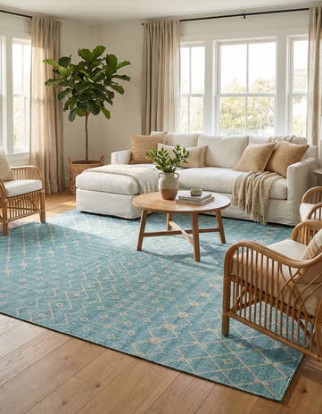 Aqua Easy-Clean Lattice Indoor / Outdoor Square Rug