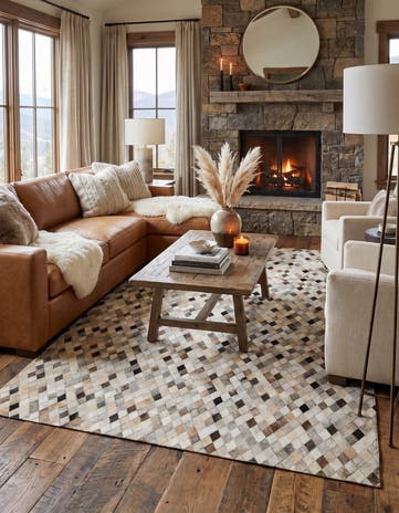 5' 8 x 8' Cowhide - Patchwork Rug