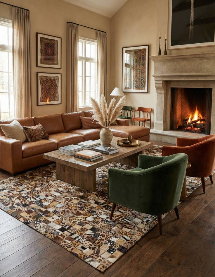 Detail image of 5' 1 x 8' Cowhide Leather Rug