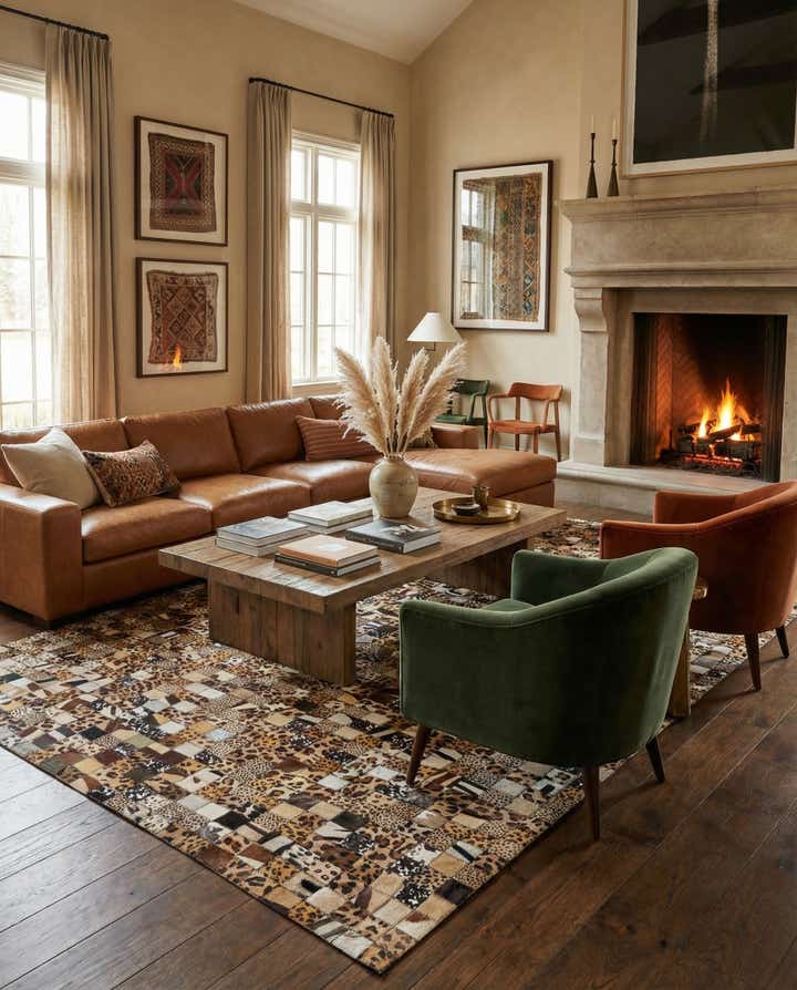 5' 1 x 8' Cowhide Leather Rug