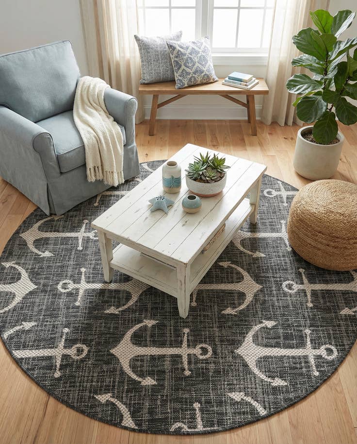 Detail image of 5' 3 x 5' 3 Easy-Clean Coastal Indoor / Outdoor Round Rug