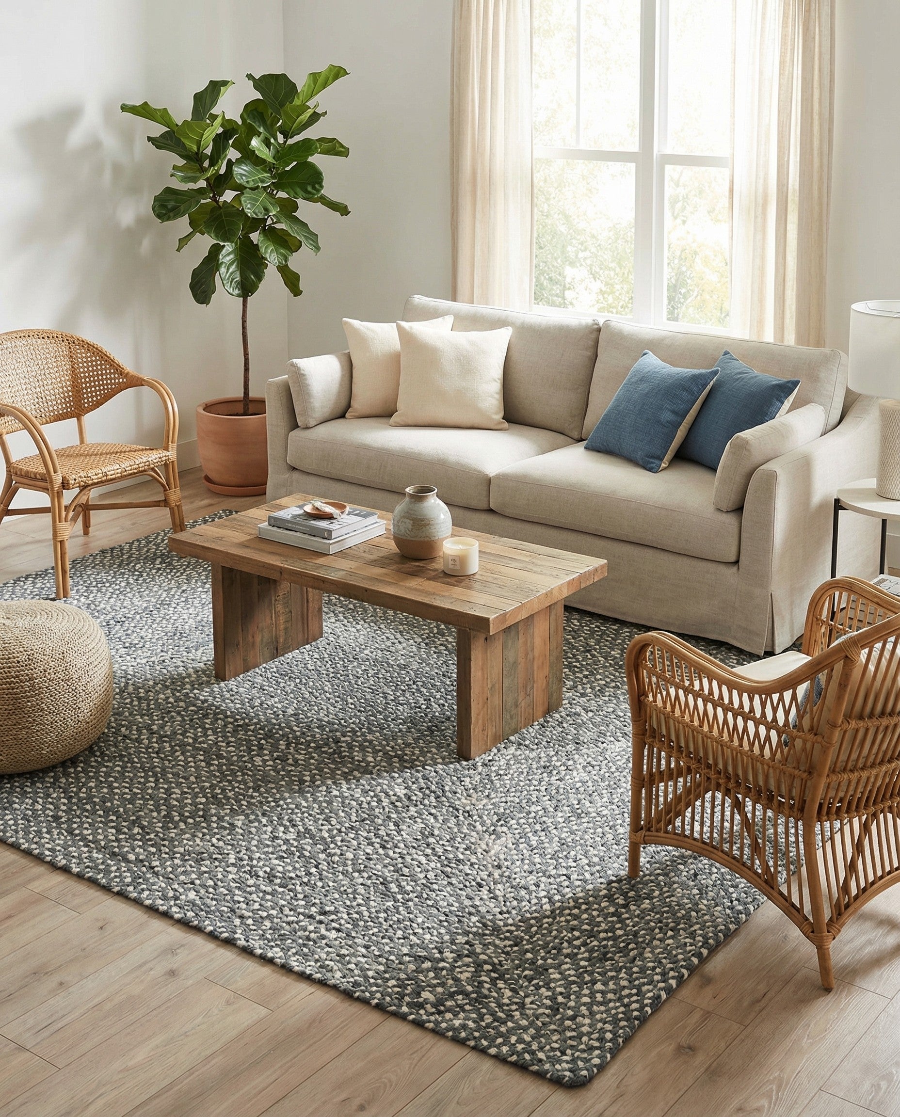  6' 1 x 9'  Hand Braided Chindi Rug