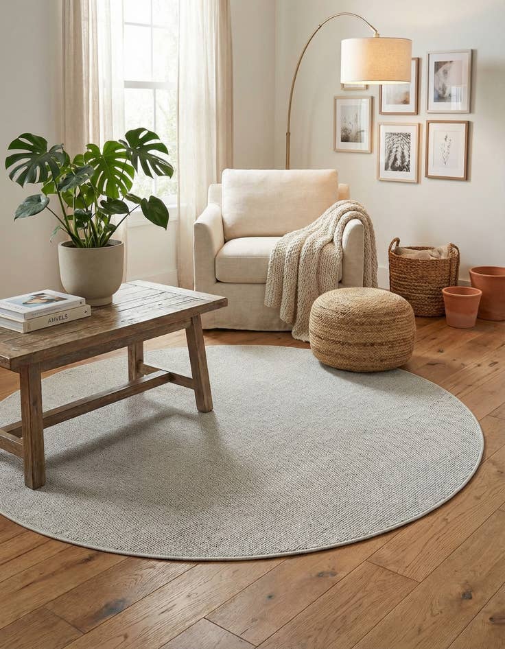 Detail image of 5' 3 x 5' 3  Washable Solid Indoor / Outdoor Round Rug