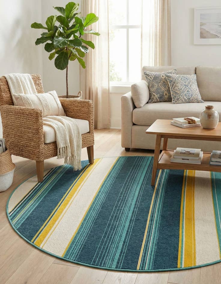 Detail image of 6' x 6'  Washable Border Indoor / Outdoor Round Rug