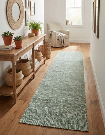 2' 7 x 12' Hand Woven Geo Trellis Flatweave Runner Rug