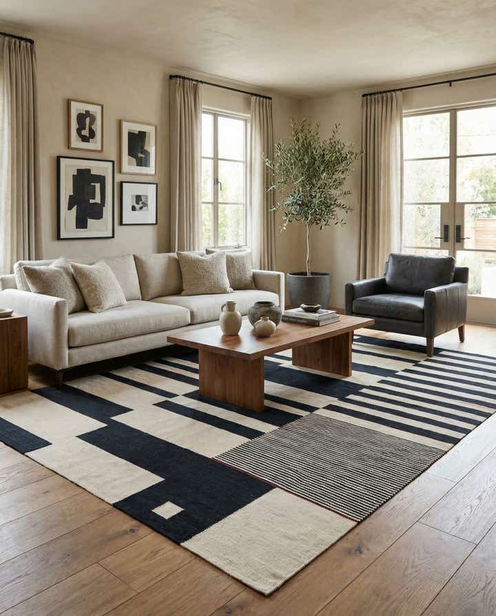 6' 6 x 9' 6 Hand Woven Kilim Modern Wool Rug