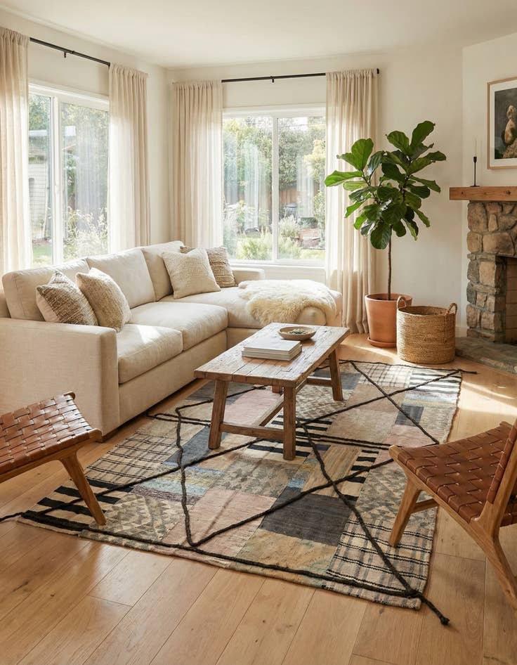 Detail image of 5' 3 x 8'  Hand Woven Kilim Patchwork Wool Rug