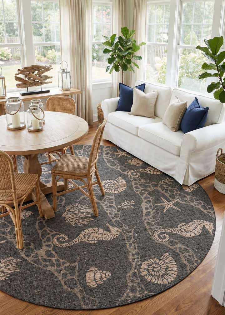 12' x 12' Easy-Clean Coastal Indoor / Outdoor Round Rug