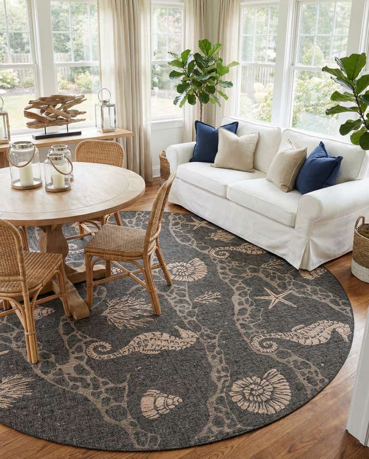 12' x 12' Easy-Clean Coastal Indoor / Outdoor Round Rug