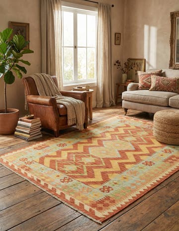 4' 1 x 5' 10 Hand Woven Kilim Waziri Wool Rug