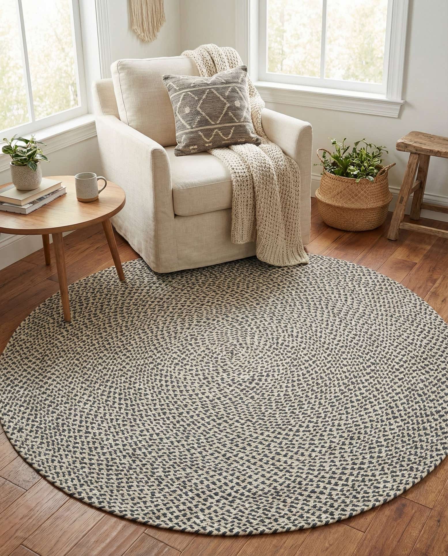 5' 1 x 5' 1 Handmade Tweed Braided Jute Round Rug