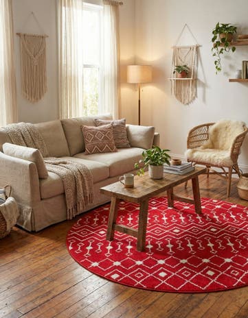 Burgundy Red Moroccan Trellis Round Rug