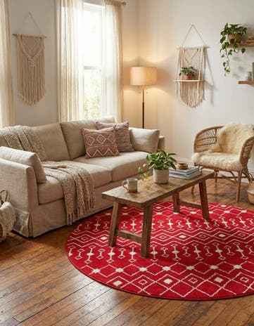 Burgundy Red Moroccan Trellis Round Rug