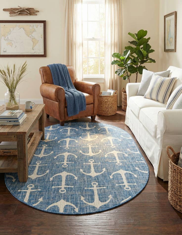 Detail image of 5' 3 x 8' Easy-Clean Coastal Indoor / Outdoor Oval Rug