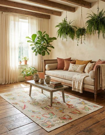 4' 3 x 5' 10 Hand Woven Kilim Suzani Wool Rug