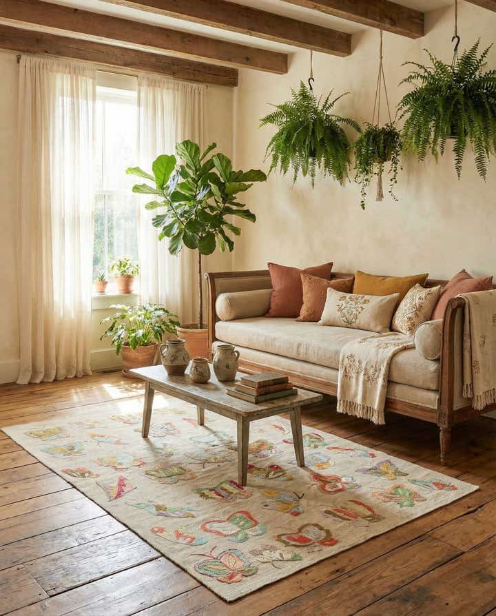 4' 3 x 5' 10 Hand Woven Kilim Suzani Wool Rug