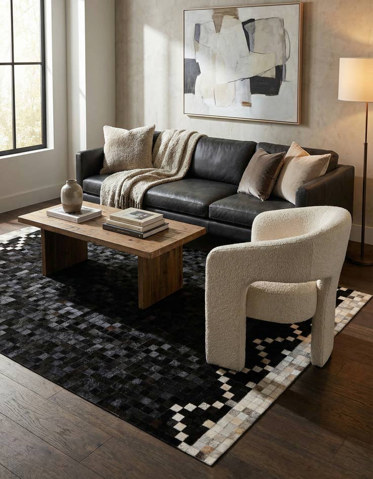 Detail image of  5' 1 x 8' Cowhide - Patchwork Rug