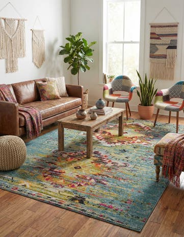 Turquoise Washable Carnevale Rug