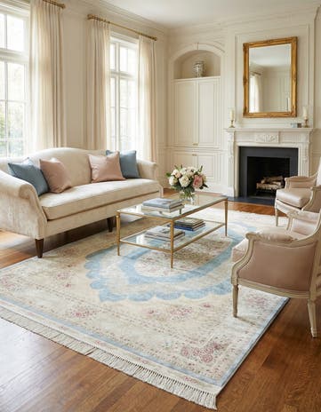 Light Blue Qom Bamboo Silk Rug