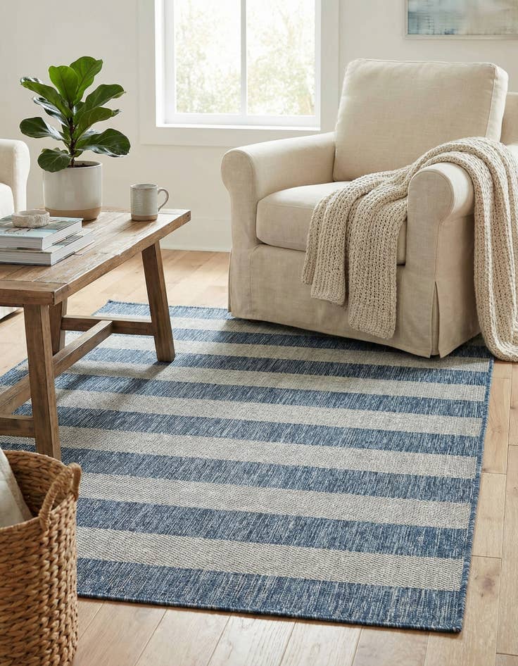 Detail image of 5' 3 x 7' Easy-Clean Striped Indoor / Outdoor Rug