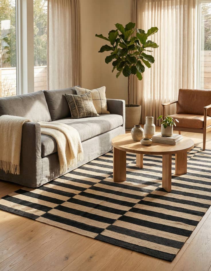 Detail image of 4' 3 x 6'  Hand Woven Kilim Modern Wool Rug