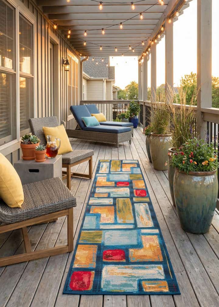 2' 7 x 11' Easy-Clean Modern Indoor / Outdoor Runner Rug