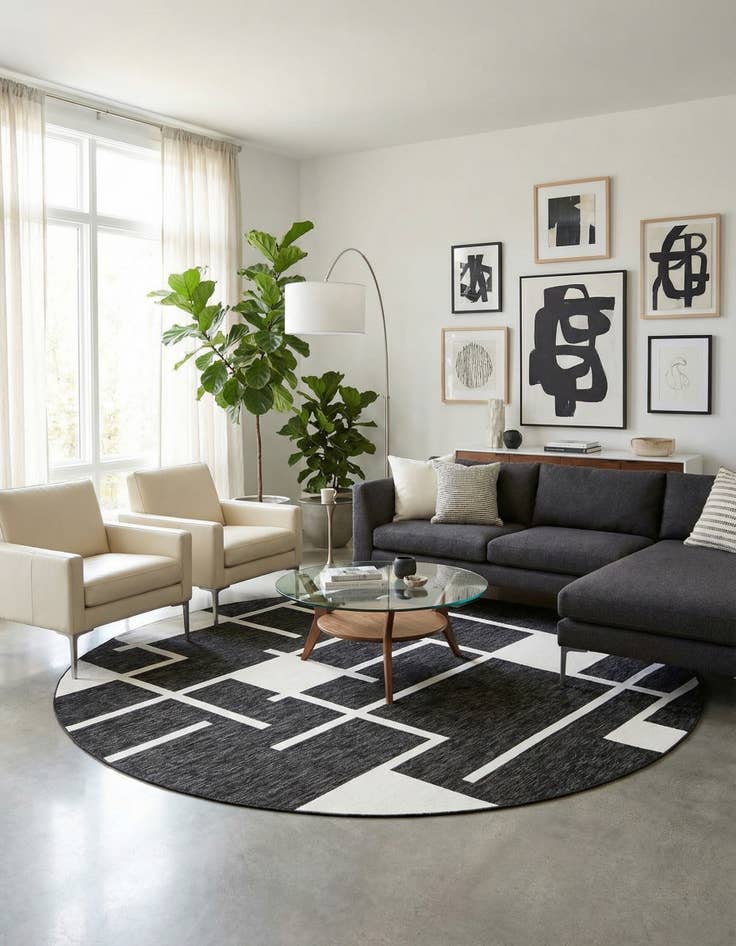 Detail image of  12' x 12'  Washable Modern Indoor / Outdoor Round Rug