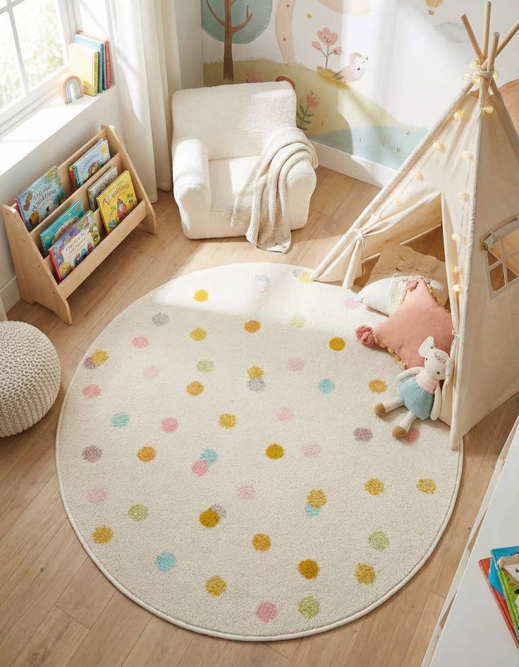Detail image of 3' 3 x 3' 3 Polka Dot Whimsy Kids Round Rug