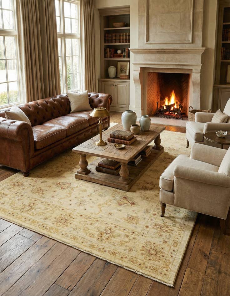 Detail image of  5' 9 x 8'  Hand Knotted Peshawar Ziegler Rug