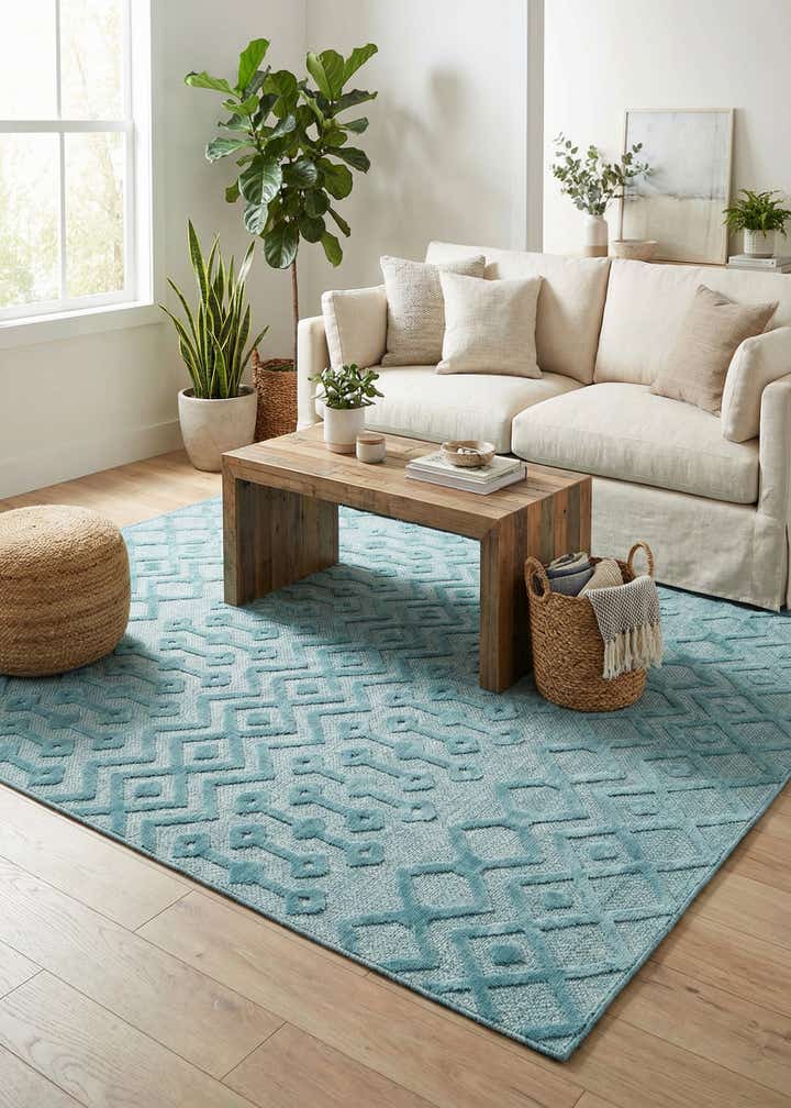 7' 10 x 7' 10 Easy-Clean Trellis Textured Indoor / Outdoor Square Rug