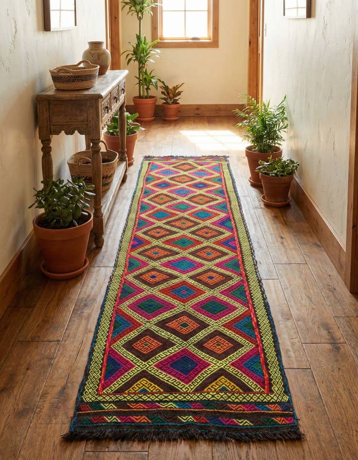 Detail image of  2' 3 x 9' 3  Hand Woven Kilim Fars Wool Runner Rug