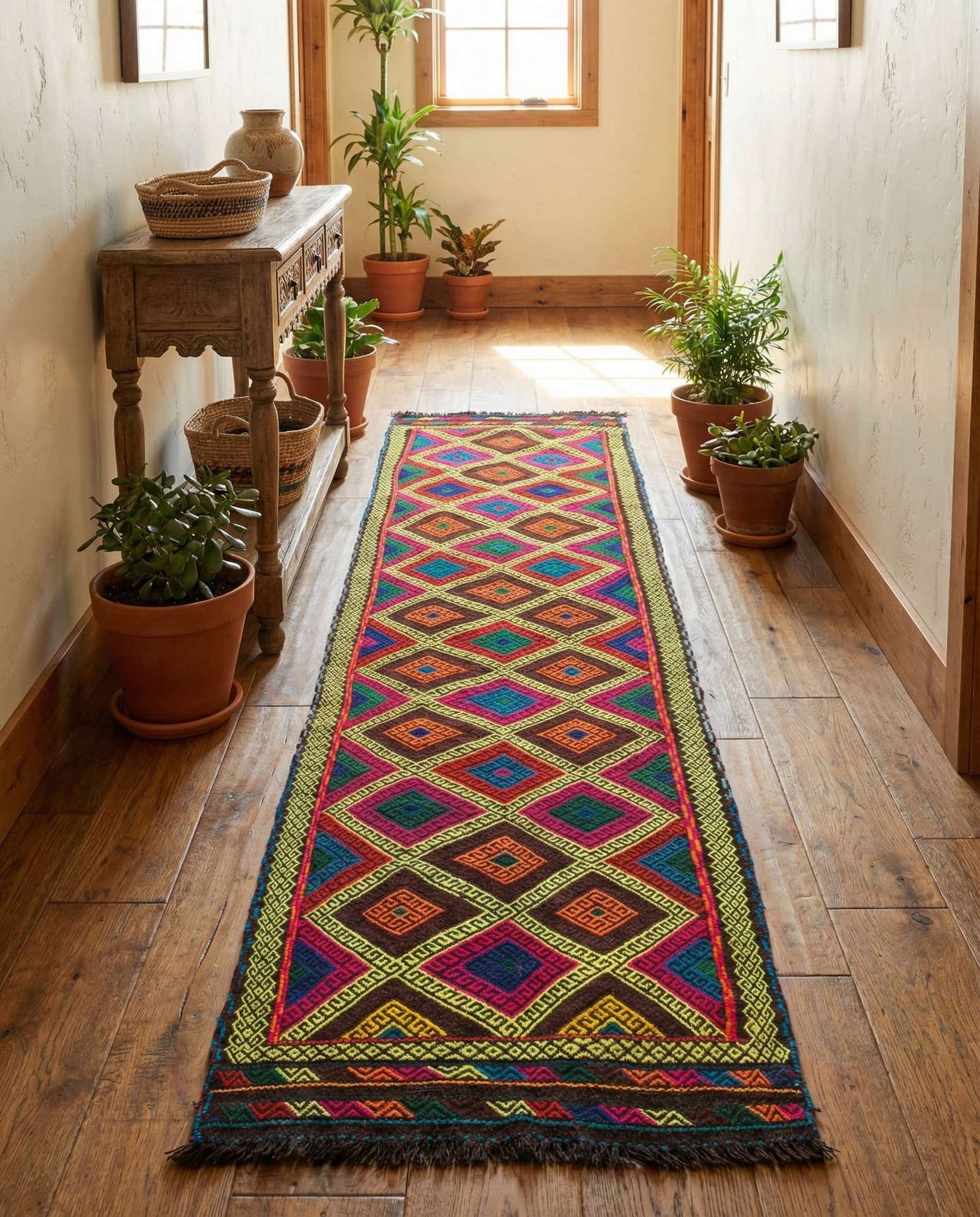 2' 3 x 9' 3 Hand Woven Kilim Fars Wool Runner Rug