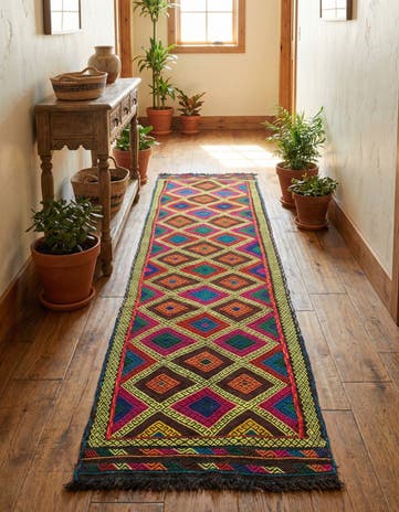2' 3 x 9' 3 Hand Woven Kilim Fars Wool Runner Rug